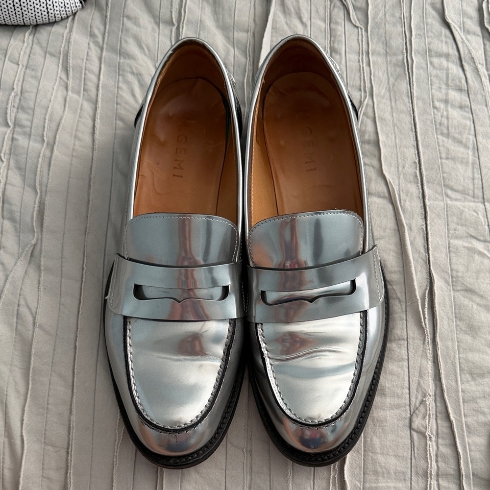 M. Gemi Silver Metallic Penny Loafers